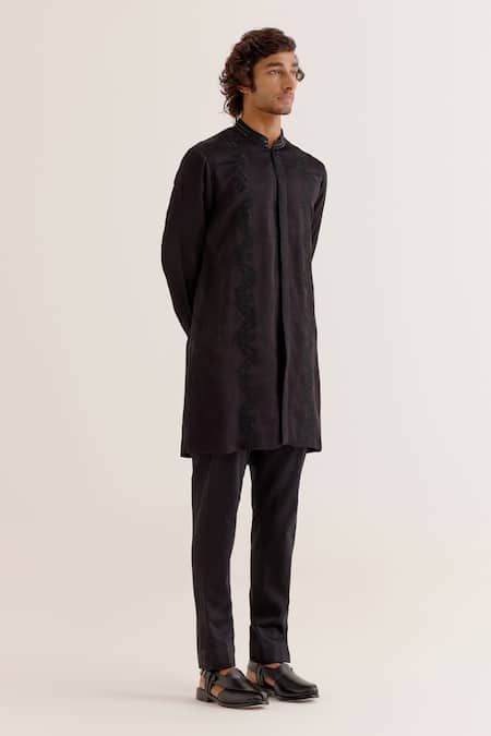 Devnaagri Dori Embroidered Open-Front Kurta With Pant 