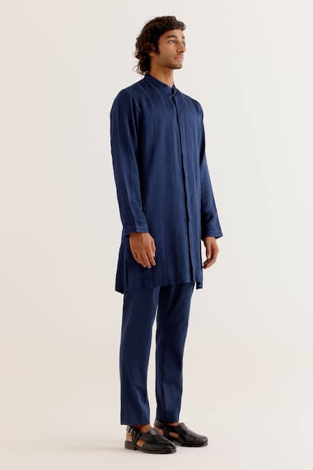 Buy_Devnaagri_Blue Silk Satin Embroidery Dori Work Open-front Kurta With Pant _Online_at_Aza_Fashions