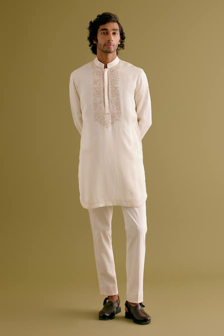 Devnaagri Silk Satin Dori Embroidered Kurta With Pant 