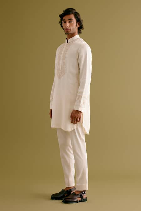 Devnaagri Silk Satin Dori Embroidered Kurta With Pant 