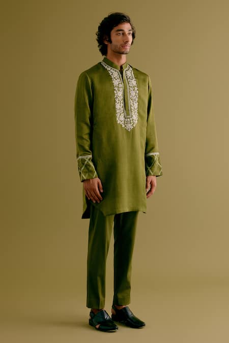 Devnaagri Floral Embroidered Neck Kurta With Pant 