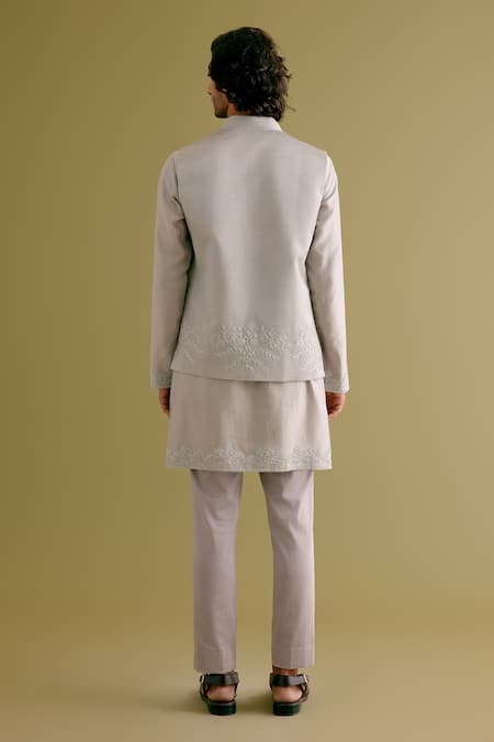 Devnaagri Geometric Embroidered Jacket & Kurta Set 