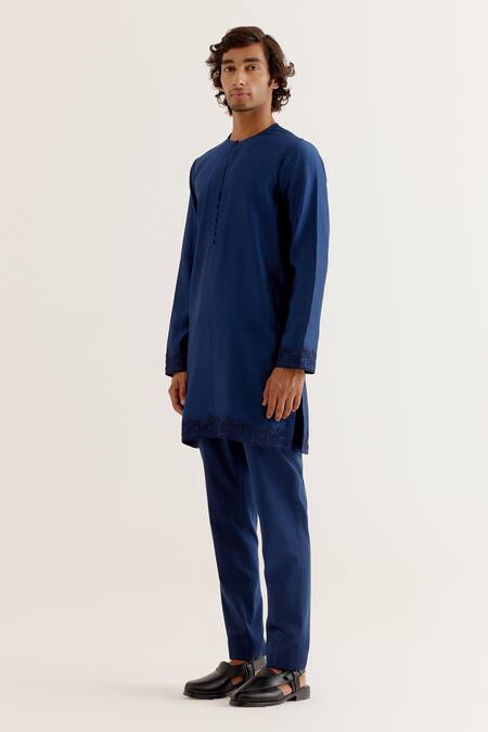 Buy_Devnaagri_Blue Silk, Chanderi Embroidery Geometric Dori Work Jacket And Kurta Set _Online_at_Aza_Fashions