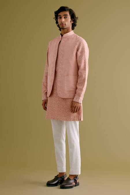 Devnaagri Pink Silk, Chanderi Embroidery Dori Bundi And Kurta Set Online at Aza Fashions Devnaagri_Pink Silk, Chanderi Embroidery Dori Bundi And Kurta Set _Online_at_Aza_Fashions