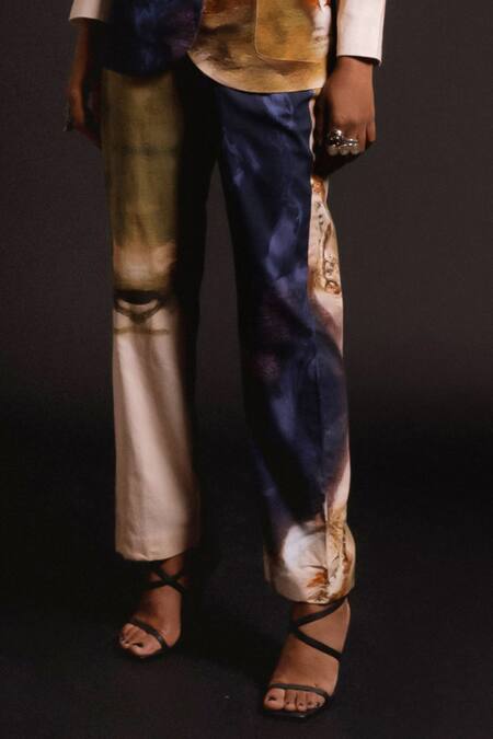 Amka_Peach Cotton Galactic Bloom Print Blazer With Pant _Online_at_Aza_Fashions