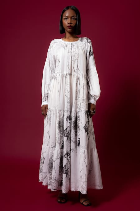 AMKA Murakami Blossom Print Tiered Maxi Dress 