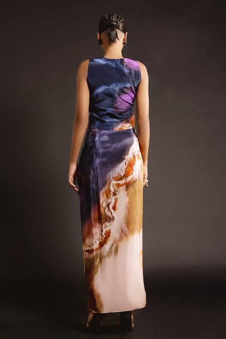 Shop Amka Peach Silk Embroidery Round Neck Oak Mosaic Overjacket at Aza Fashions Shop_Amka_Peach Silk Embroidery Round Neck Oak Mosaic Overjacket _at_Aza_Fashions