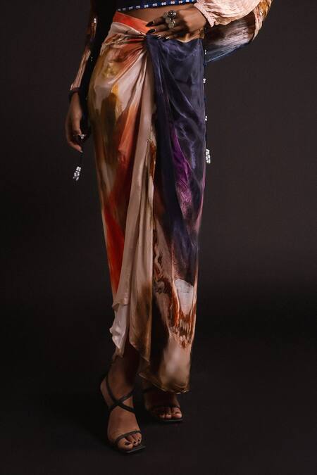 Buy_Amka_Peach Silk Sequins, Embroidery Sweetheart Neck Top And Skirt Set _Online_at_Aza_Fashions