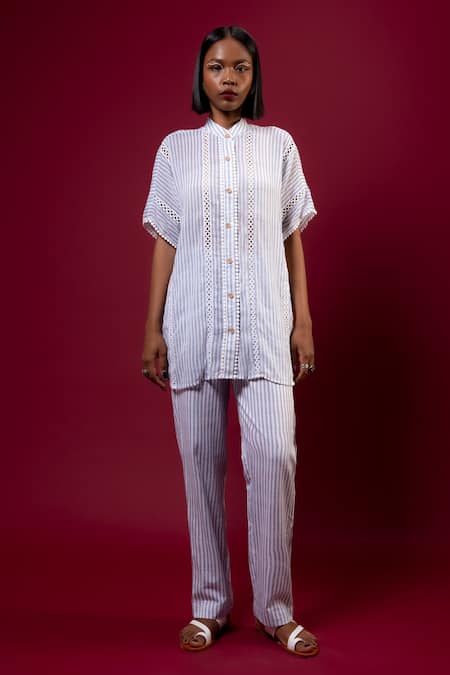 AMKA Teasel Lace Embroidered Shirt & Pant Set 