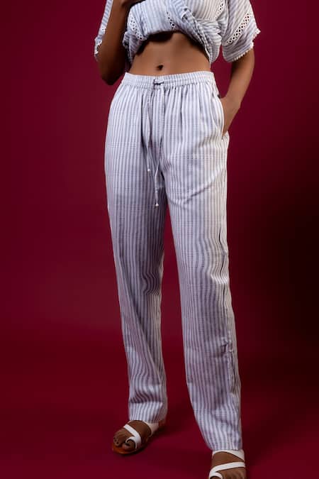 Buy_Amka_Blue Cotton Embroidery Teasel Straight Resham Work Pant _Online_at_Aza_Fashions