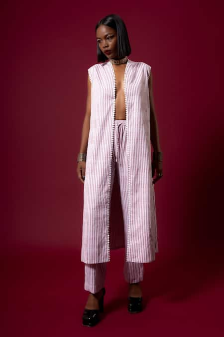 AMKA Wallflower Striped Shacket & Pant Set 