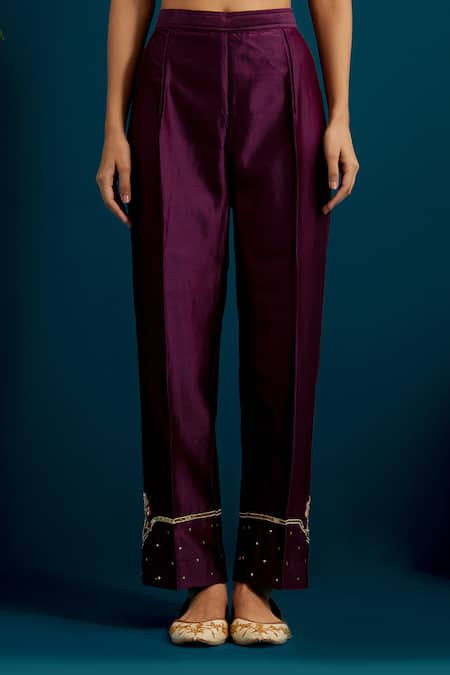 Anantaa By Roohi Purple Silk, Chanderi, Jacquard Resham Paisley Placement Kurta Pant Set Online at Aza Fashions Anantaa By Roohi_Purple Silk, Chanderi, Jacquard Resham Paisley Placement Kurta Pant Set _Online_at_Aza_Fashions