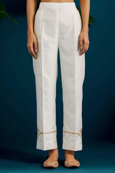 Anantaa By Roohi Off White Silk, Chanderi Sequins, Beads, Paisley Placement Kurta With Pant Online at Aza Fashions Anantaa By Roohi_Off White Silk, Chanderi Sequins, Beads, Paisley Placement Kurta With Pant _Online_at_Aza_Fashions