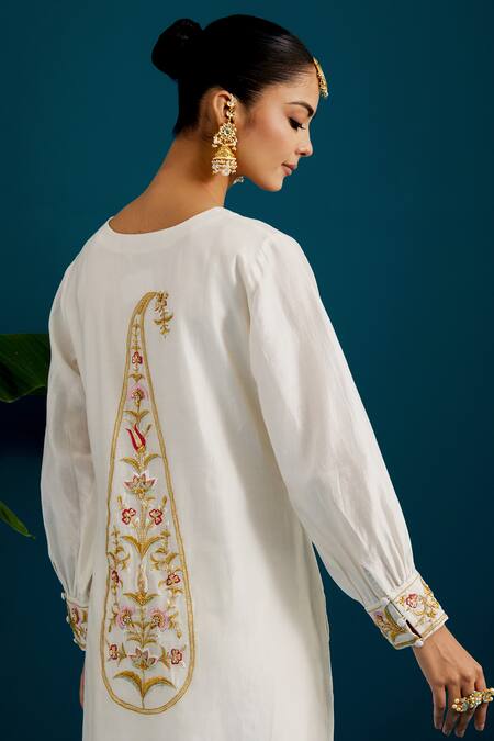 Shop Anantaa By Roohi Off White Silk, Chanderi Sequins, Beads, Paisley Placement Kurta With Pant Online at Aza Fashions Shop_Anantaa By Roohi_Off White Silk, Chanderi Sequins, Beads, Paisley Placement Kurta With Pant _Online_at_Aza_Fashions