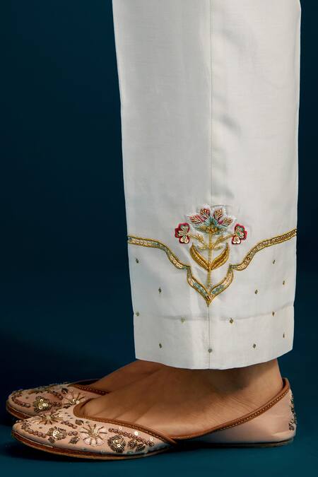 Buy Anantaa By Roohi Off White Silk, Chanderi Sequins, Beads, Cut Paisley Placement Kurta Pant Set Online at Aza Fashions Buy_Anantaa By Roohi_Off White Silk, Chanderi Sequins, Beads, Cut Paisley Placement Kurta Pant Set _Online_at_Aza_Fashions