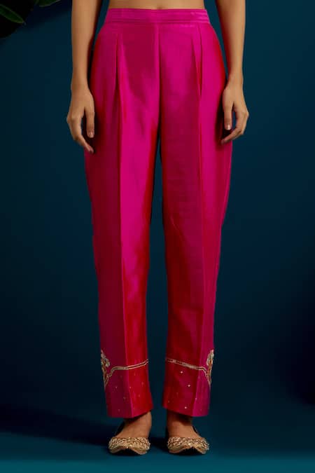 Anantaa By Roohi Fuchsia Silk, Chanderi Beads, Sequins, Paisley Placement Resham Kurta With Pant Online at Aza Fashions Anantaa By Roohi_Fuchsia Silk, Chanderi Beads, Sequins, Paisley Placement Resham Kurta With Pant _Online_at_Aza_Fashions