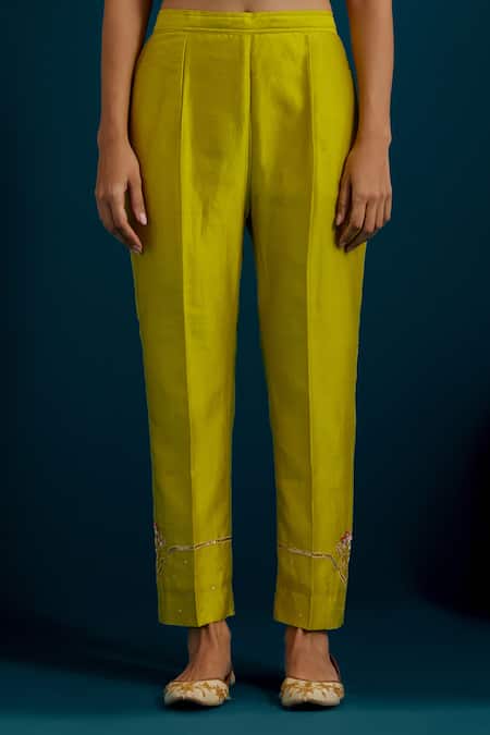 Anantaa By Roohi Green Silk, Chanderi Sequins, Embroidery Placed Paisley Resham Kurta Pant Set Online at Aza Fashions Anantaa By Roohi_Green Silk, Chanderi Sequins, Embroidery Placed Paisley Resham Kurta Pant Set _Online_at_Aza_Fashions