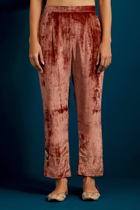 Anantaa By Roohi Brown Viscose, Velvet Sequins, Beads, Embroidery Resham Floral Kurta With Pant Online at Aza Fashions Anantaa By Roohi_Brown Viscose, Velvet Sequins, Beads, Embroidery Resham Floral Kurta With Pant _Online_at_Aza_Fashions