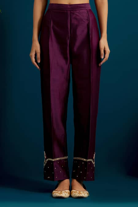 Anantaa By Roohi Purple Silk, Chanderi Sequins, Cut Work, Embroidery Paisley Kurta With Pant Online at Aza Fashions Anantaa By Roohi_Purple Silk, Chanderi Sequins, Cut Work, Embroidery Paisley Kurta With Pant _Online_at_Aza_Fashions