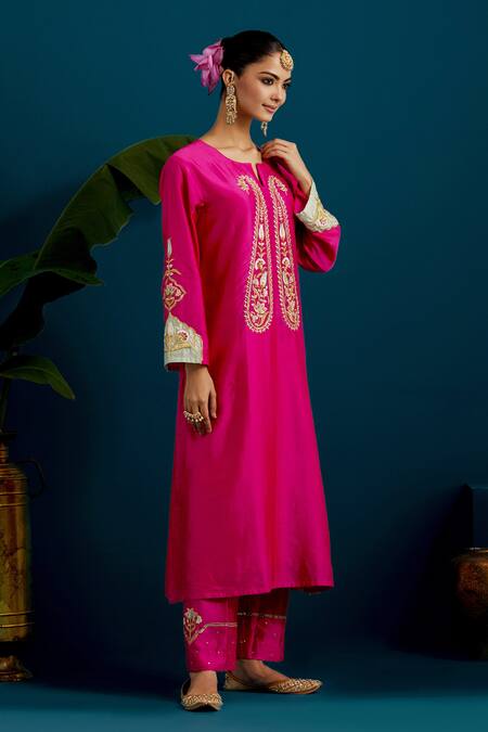 Anantaa By Roohi Pink Silk, Chanderi Sequins, Diamonds, Floral Resham Kurta And Pant Set at Aza Fashions Anantaa By Roohi_Pink Silk, Chanderi Sequins, Diamonds, Floral Resham Kurta And Pant Set _at_Aza_Fashions