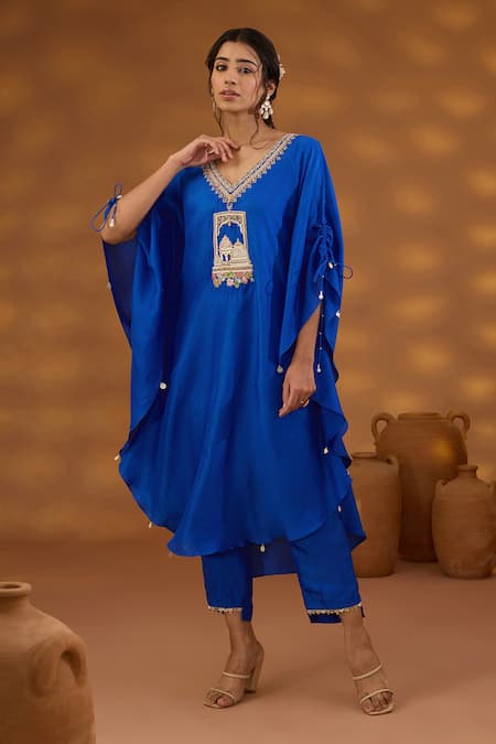 Isha Gupta Tayal Architectural Patchwork Embroidered Kaftan Kurta & Pant Set 