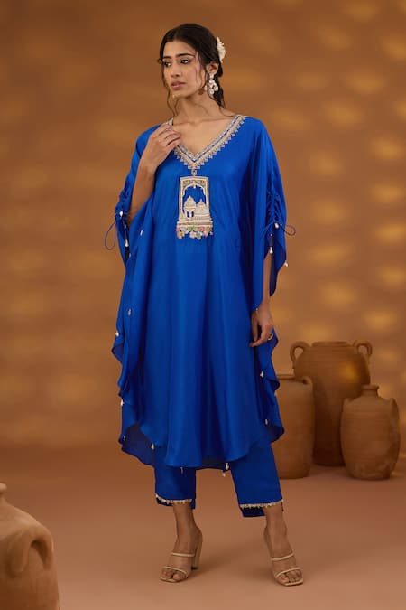 ISHA GUPTA TAYAL Architectural Patchwork Embroidered Kaftan Kurta & Pant Set 