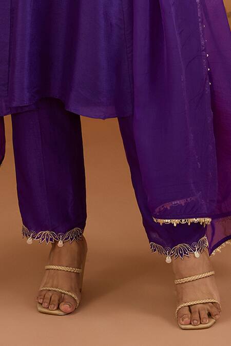 ISHA GUPTA TAYAL Purple Silk, Organza, Cotton Zari, Beads, Sequins, Architectural Kurta Pant Set Online at Aza Fashions ISHA GUPTA TAYAL_Purple Silk, Organza, Cotton Zari, Beads, Sequins, Architectural Kurta Pant Set _Online_at_Aza_Fashions
