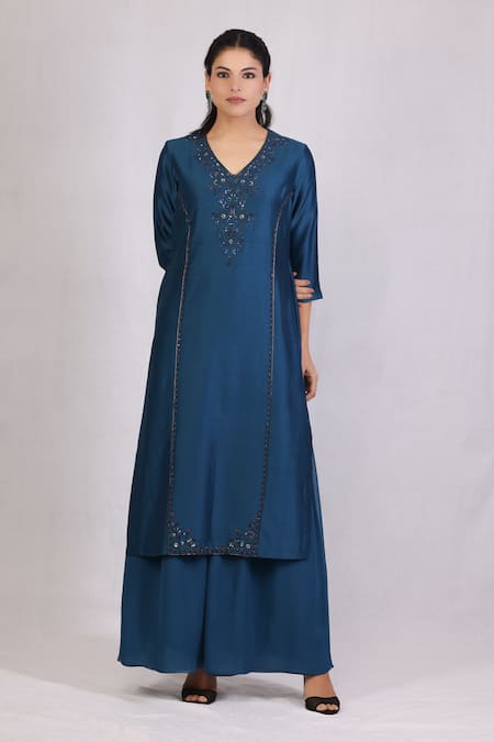 Monika Mathuria Datta Chanderi Embroidered Kurta & Palazzo Set 