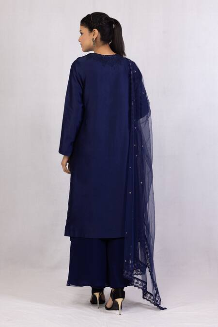 Monika Mathuria Datta Chanderi Overlap Embroidered Kurta Palazzo Set 