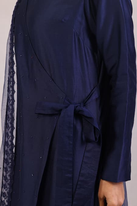 Shop_Monika Mathuria Datta_Blue Chanderi, Net, Linen, Georgette Overlap Embroidered Kurta Palazzo Set _Online_at_Aza_Fashions