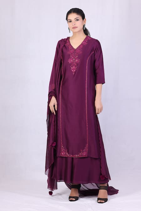Monika Mathuria Datta Floral Embroidered Kurta Palazzo Set 