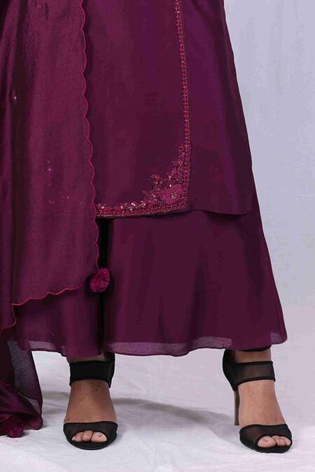 Monika Mathuria Datta Purple Chanderi, Georgette, Net, Linen Sequins, Floral Kurta Palazzo Set Online at Aza Fashions Monika Mathuria Datta_Purple Chanderi, Georgette, Net, Linen Sequins, Floral Kurta Palazzo Set _Online_at_Aza_Fashions
