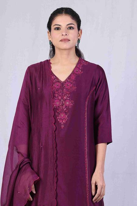 Buy Monika Mathuria Datta Purple Chanderi, Georgette, Net, Linen Sequins, Floral Kurta Palazzo Set Online at Aza Fashions Buy_Monika Mathuria Datta_Purple Chanderi, Georgette, Net, Linen Sequins, Floral Kurta Palazzo Set _Online_at_Aza_Fashions