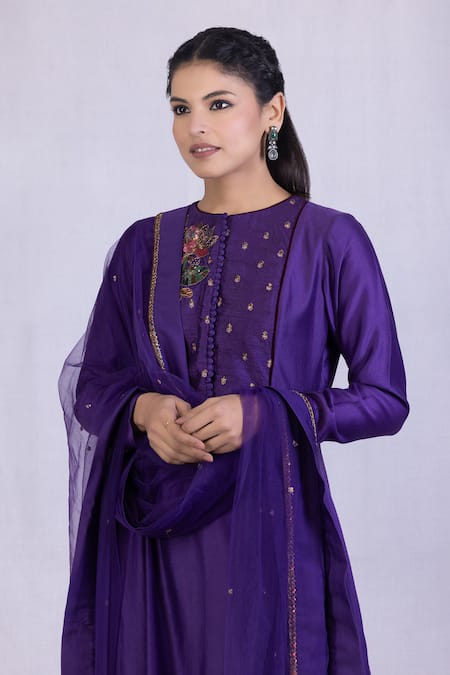 Shop Monika Mathuria Datta Purple Net, Chanderi, Lycra, Linen Sequins, Beads Round Embroidered Anarkali Set Online at Aza Fashions Shop_Monika Mathuria Datta_Purple Net, Chanderi, Lycra, Linen Sequins, Beads Round Embroidered Anarkali Set _Online_at_Aza_Fashions