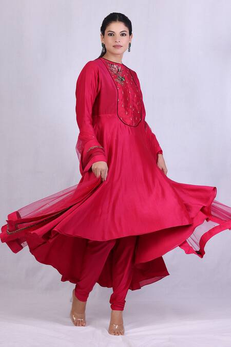 Shop Monika Mathuria Datta Pink Net, Chanderi, Lycra Beads, Sequins Round Embroidered Anarkali Churidar Set Online at Aza Fashions Shop_Monika Mathuria Datta_Pink Net, Chanderi, Lycra Beads, Sequins Round Embroidered Anarkali Churidar Set _Online_at_Aza_Fashions