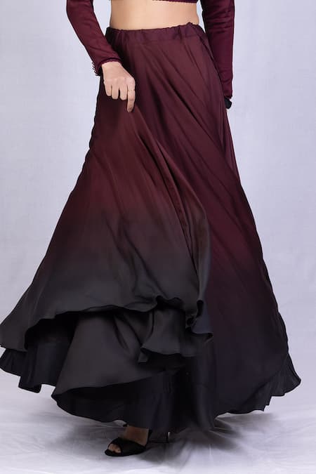 Monika Mathuria Datta Wine Chanderi Embroidery Choker Neck Blouse And Skirt Set Online at Aza Fashions Monika Mathuria Datta_Wine Chanderi Embroidery Choker Neck Blouse And Skirt Set _Online_at_Aza_Fashions