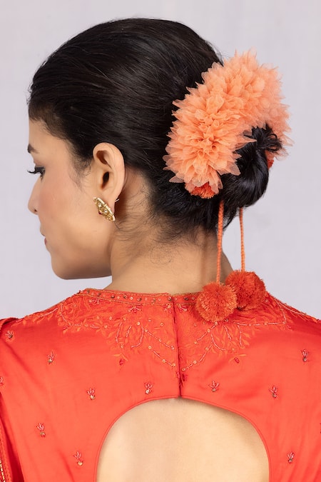 Monika Mathuria Datta_Orange Cotton, Chanderi, Modal Beads, Applique, Zoya Printed Saree With Blouse _at_Aza_Fashions