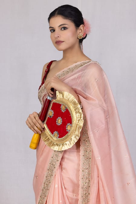 Monika Mathuria Datta Peach Georgette Embroidery Border Saree Online at Aza Fashions Monika Mathuria Datta_Peach Georgette Embroidery Border Saree _Online_at_Aza_Fashions