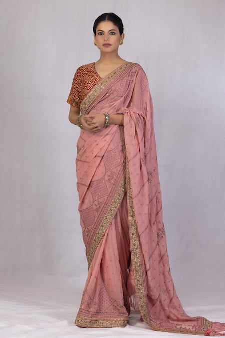 Monika Mathuria Datta Zoya Tasseled Pallu Embroidered Saree 