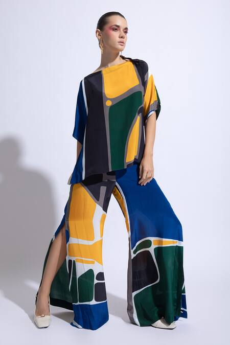 Buy_Nautanky_Multi Color Neoprene Boat Neck Nebula Abstract Print Top With Pant _Online_at_Aza_Fashions