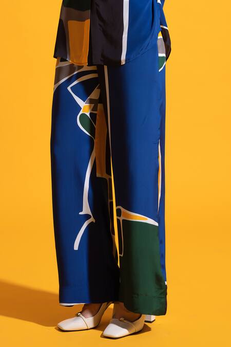 Buy_Nautanky_Multi Color Chiffon, Neoprene Collared Zenith Abstract Print Shirt With Pant _Online_at_Aza_Fashions