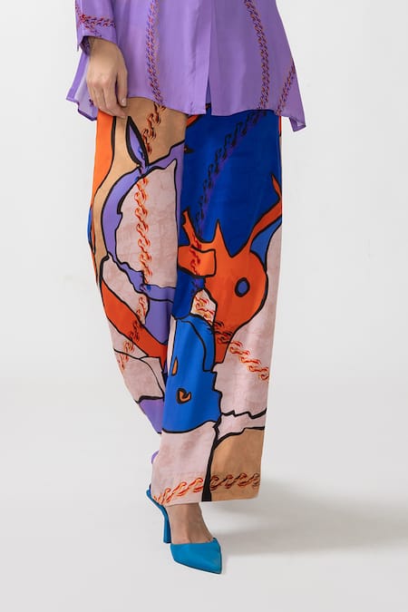 Buy Nautanky Purple Crepe Collared Eon Abstract Print Shirt With Pant Online at Aza Fashions Buy_Nautanky_Purple Crepe Collared Eon Abstract Print Shirt With Pant _Online_at_Aza_Fashions
