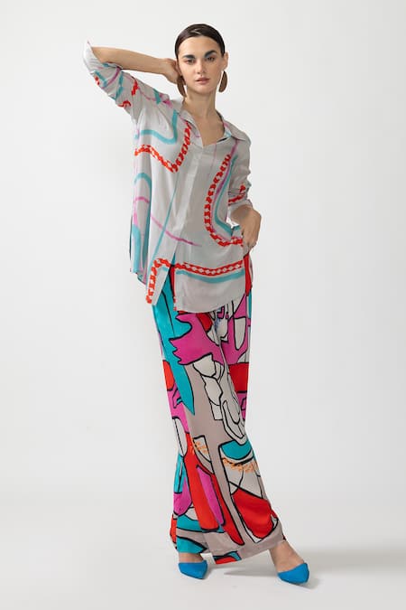 Nautanky Lunar Abstract Print Shirt With Pant 