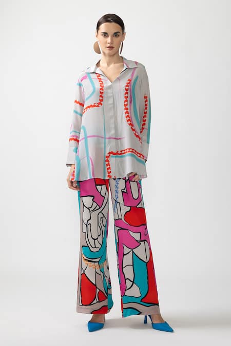 Buy_Nautanky_Grey Crepe Collared Lunar Abstract Print Shirt With Pant _Online_at_Aza_Fashions