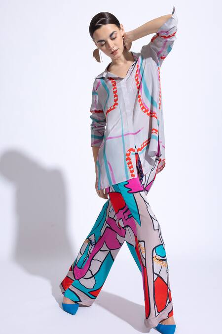 Buy_Nautanky_Grey Crepe Collared Lunar Abstract Print Shirt With Pant 