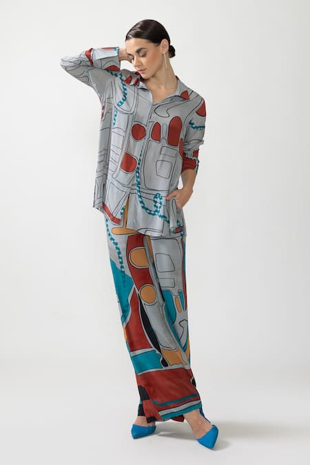 Nautanky Odyssey Abstract Print Shirt With Pant 