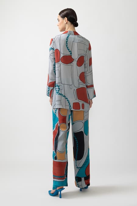 Shop Nautanky Grey Crepe Collared Odyssey Abstract Print Shirt With Pant at Aza Fashions Shop_Nautanky_Grey Crepe Collared Odyssey Abstract Print Shirt With Pant _at_Aza_Fashions
