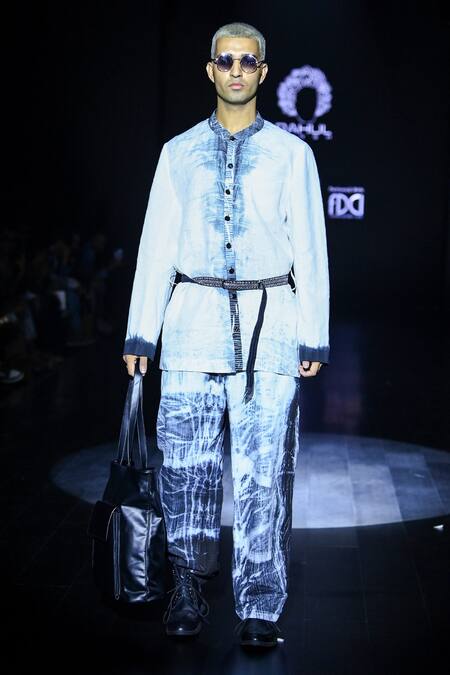 Rahul Singh_White Linen Shibori Tie Dye Pattern Shirt And Trouser Set _Online_at_Aza_Fashions