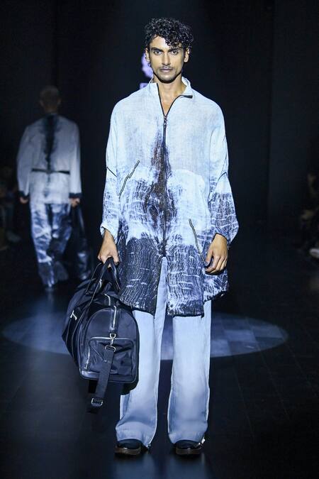 Buy_Rahul Singh_Grey Linen Shibori Pattern Shirt And Trouser Set _Online_at_Aza_Fashions