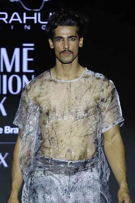 Buy_Rahul Singh_Grey Organza, Cotton Embroidery Shibori Tie Dye Pattern Kurta Set _Online_at_Aza_Fashions